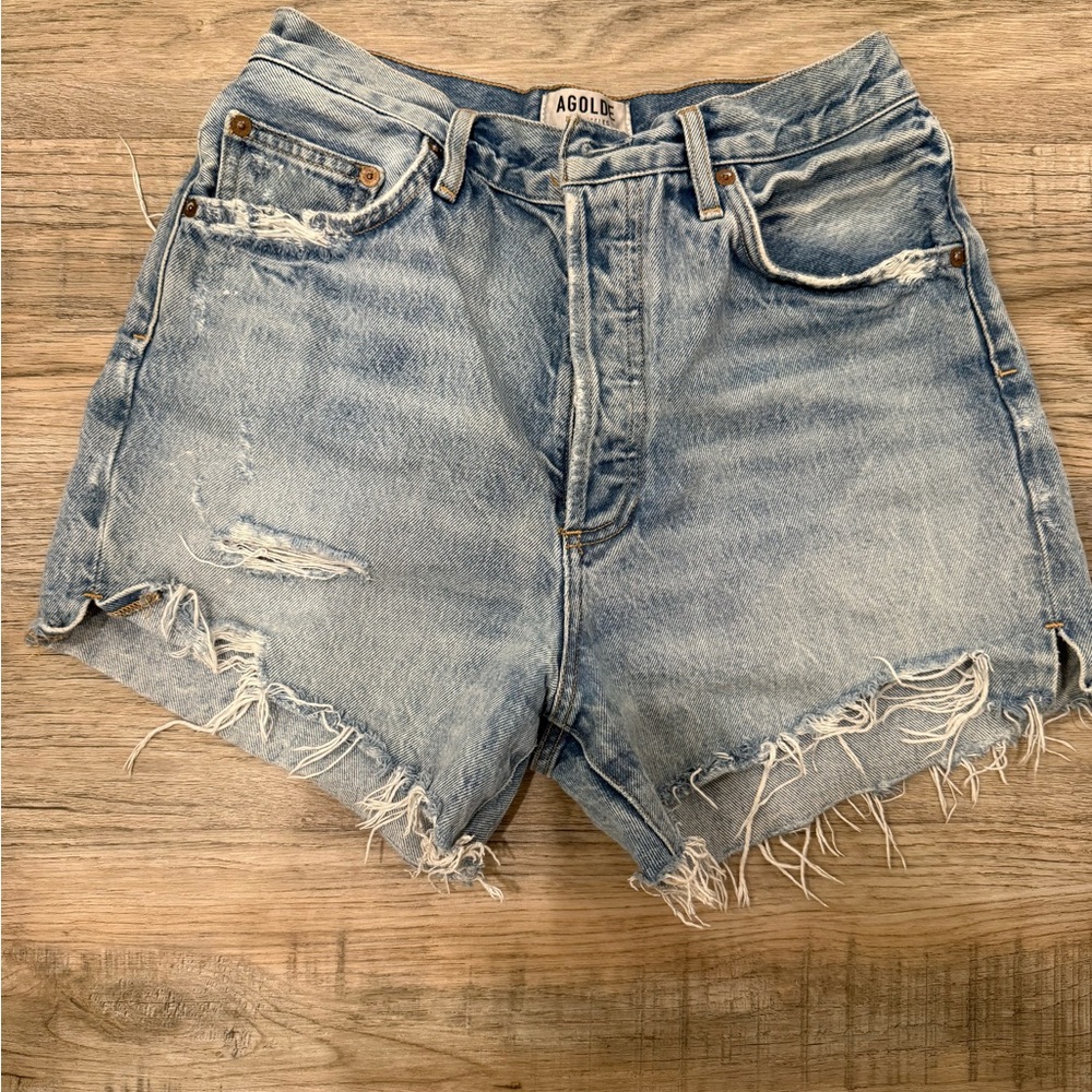 Agolde Women's Frayed Jean Shorts - Light Blue